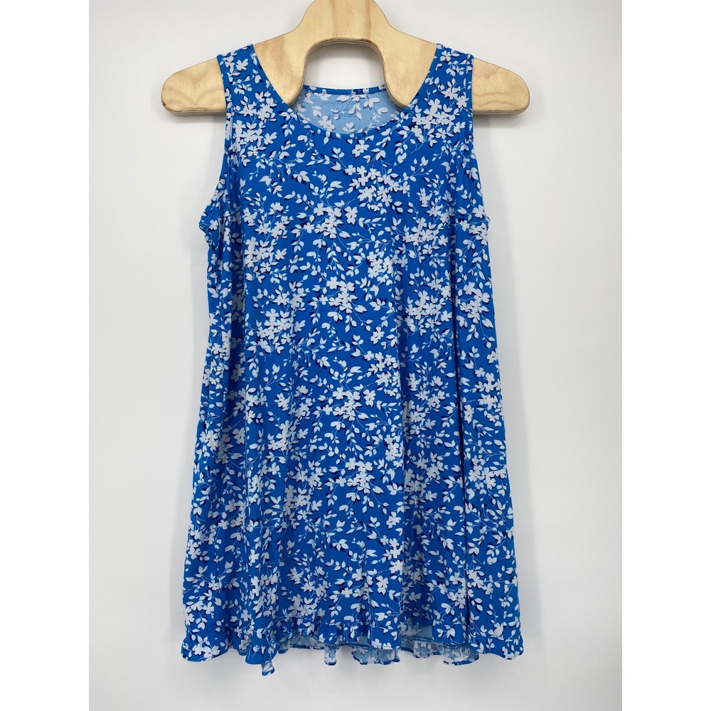 Draper James Floral Swing Top Sleeveless Blouse Women XXL XXXL Blue White Ruffle - Picture 1 of 6